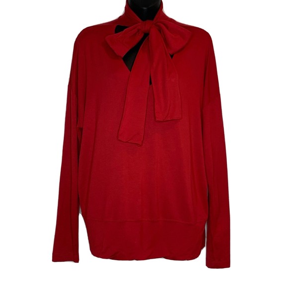 Cabi Medium Top 3804 Red SOFT Ties at V-Neck Long Sleeve Tess Tee Christmas - Picture 1 of 7